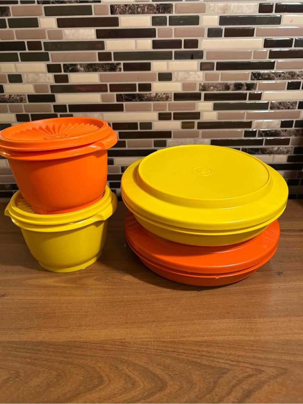 Bright Vintage Tupperware Plastic Food Storage Set - Yellow & Orange